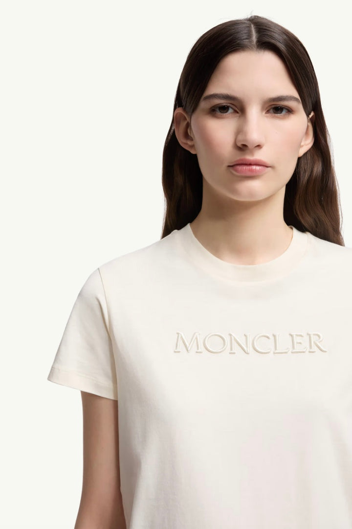 MONCLER Embroidered Tonal Logo Cotton T-Shirt White - Dale