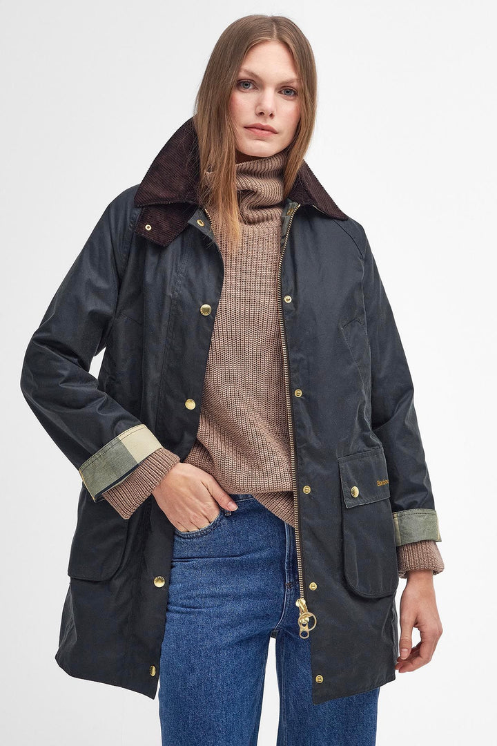 Barbour Long Beadnell Waxed Jacket Sage