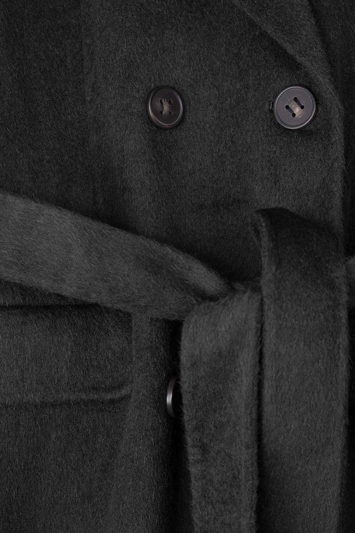 ACNE STUDIOS Double-breasted Belted Coat Charcoal Grey - Dale