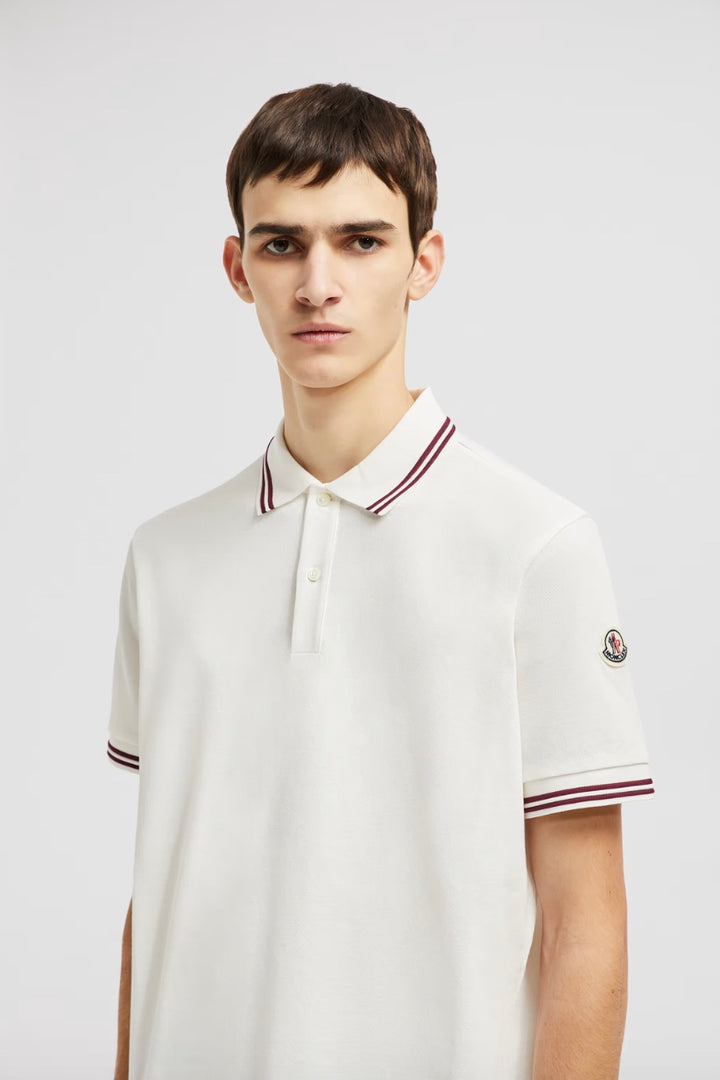 MONCLER Stripe Trim Piquet Polo Shirt White - Dale