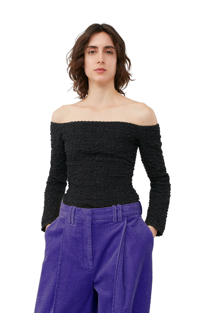 GANNI Cotton Poplin Off-shoulder Smock Blouse - Dale
