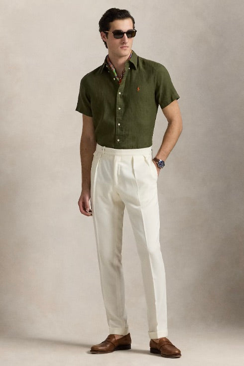 POLO RALPH LAUREN Custom Fit Linen Shirt New Olive - Dale