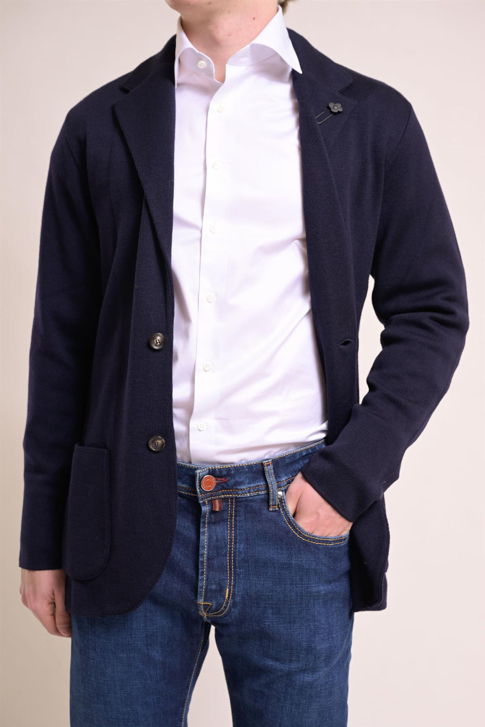 LARDINI Knitted Jacket Navy - Dale