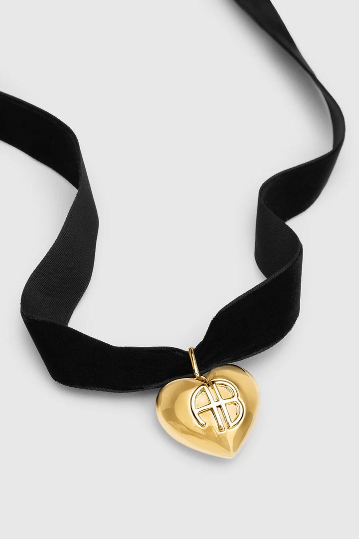 ANINE BING Chunky Heart Velvet Choker - Dale