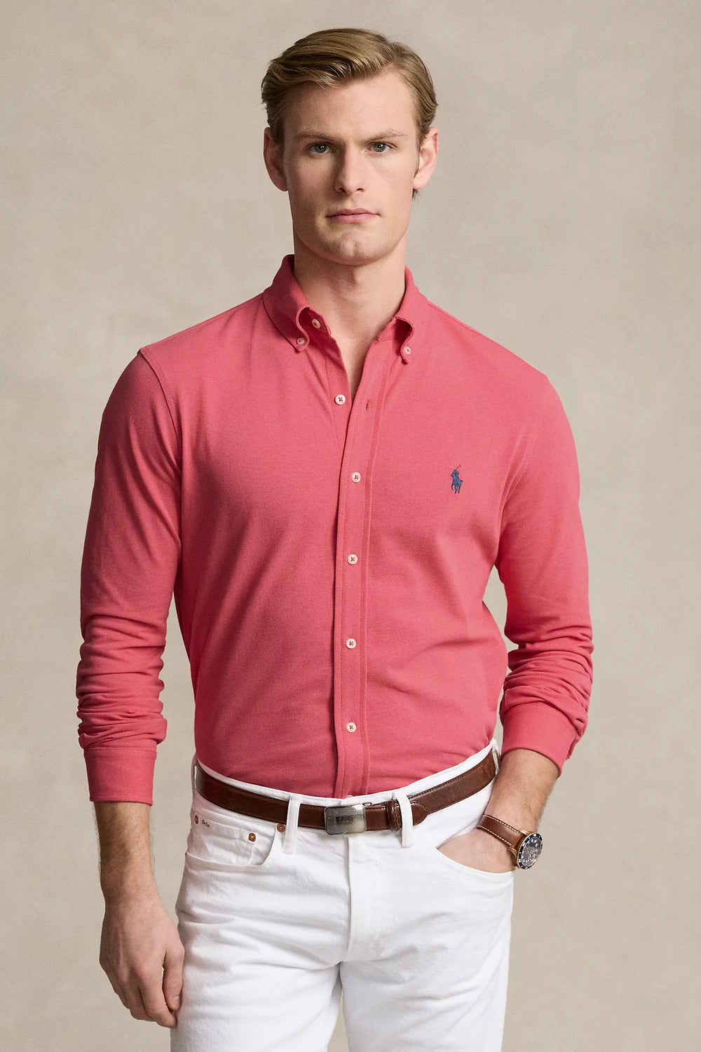 POLO RALPH LAUREN - Featherweight Mesh Shirt Pale Red - Dale