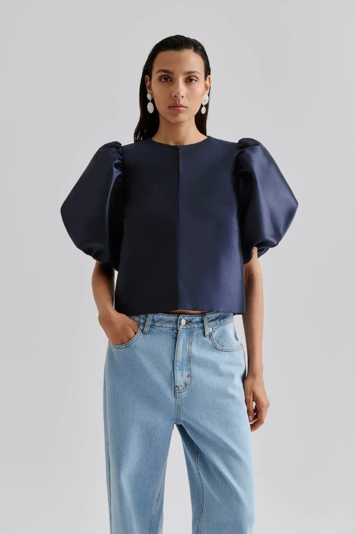 BY MALINA Cleo Pouf Sleeve Blouse Dark Blue - Dale