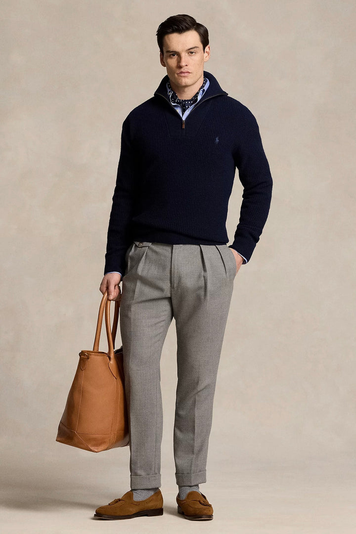 POLO RALPH LAUREN Waffle Wool-Cotton Quarter-Zip Jumper Navy - Dale