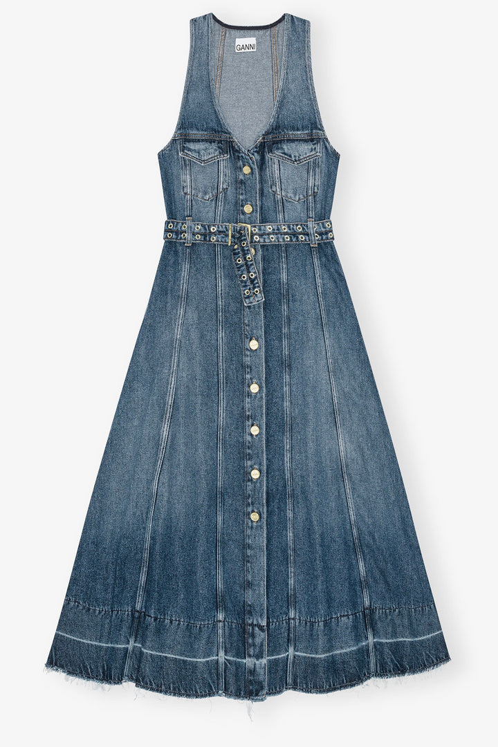 GANNI Light Denim Belt Midi Dress - Dale