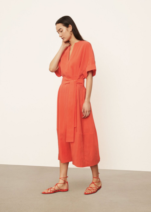 VINCE CUFFED S/S V-NECK DRESS - Dale