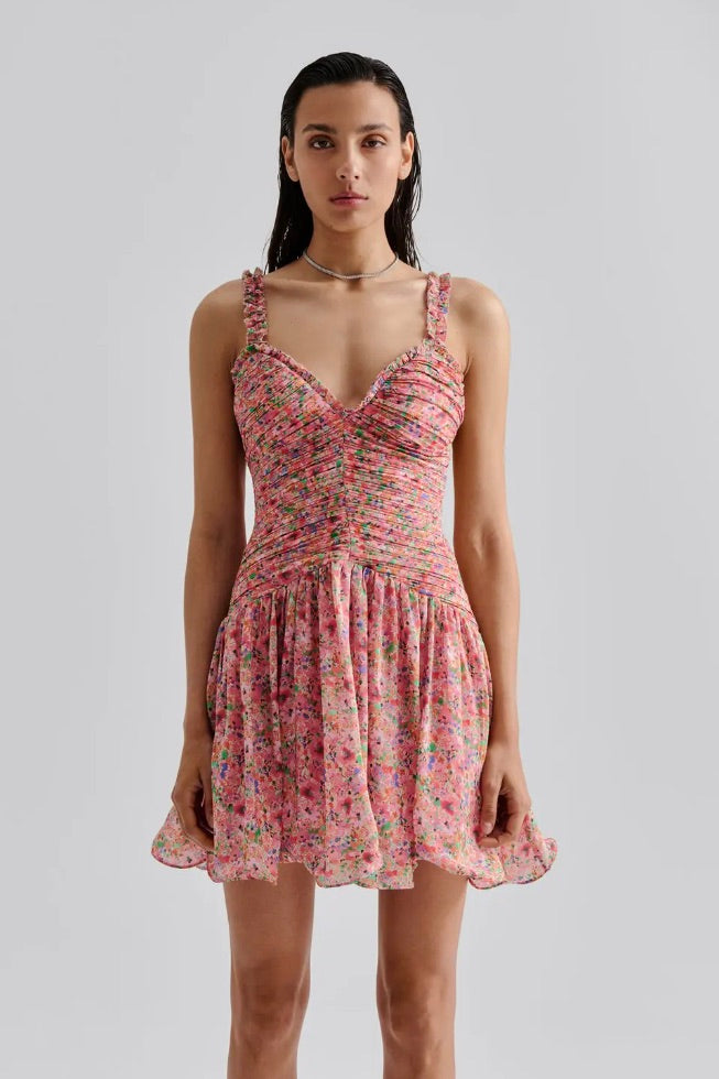 BY MALINA Lemonia Strappy Pleated Mini Dress - Dale