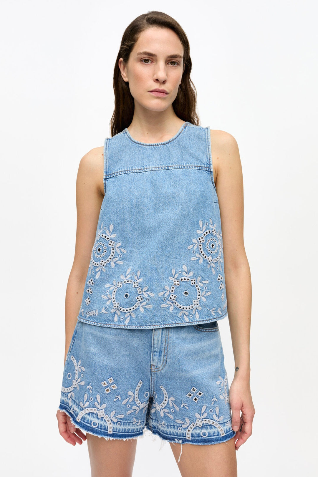 GANNI Broderie Anglaise Denim Top - Dale