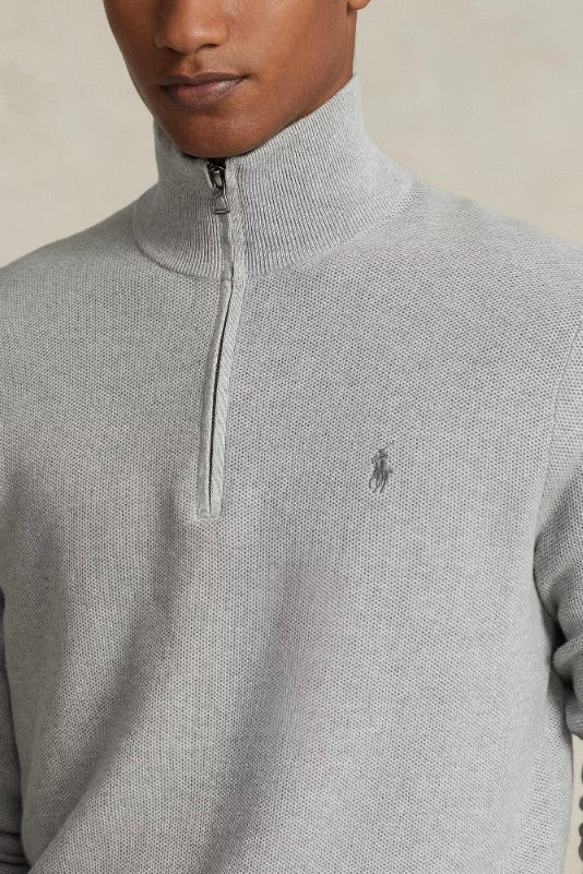 POLO RALPH LAUREN Mesh-Knit Cotton Quarter-Zip Jumper Andover Heather - Dale