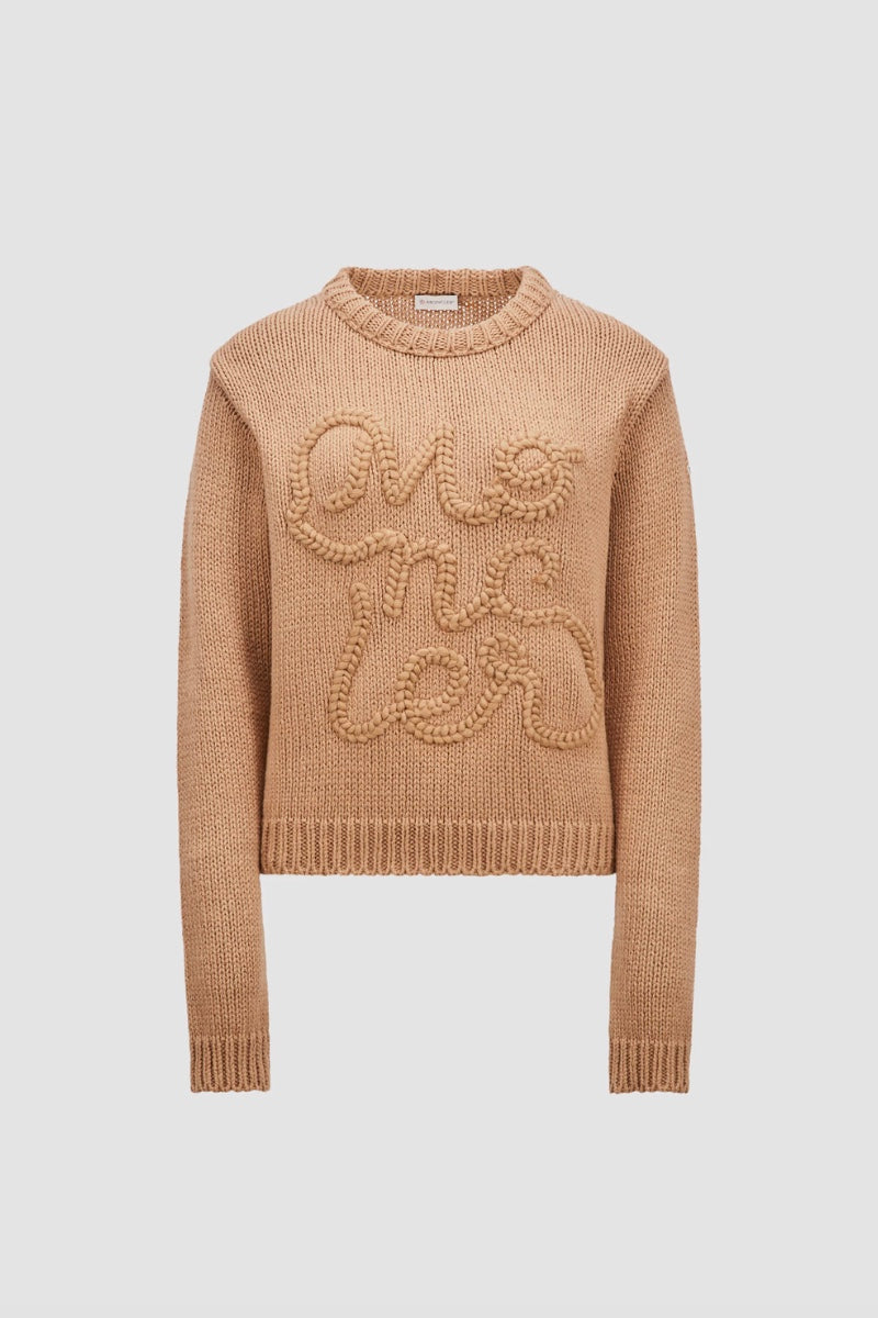 MONCLER Embroidered Logo Cotton Jumper Camel Beige - Dale