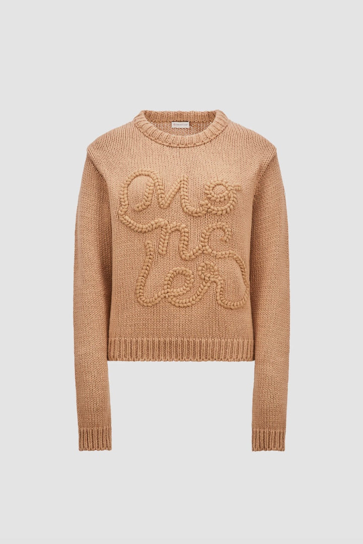MONCLER Embroidered Logo Cotton Jumper Camel Beige - Dale