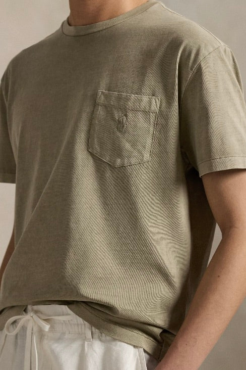 POLO RALPH LAUREN Custom Slim Mineral-Dyed Pocket T-Shirt New Olive - Dale
