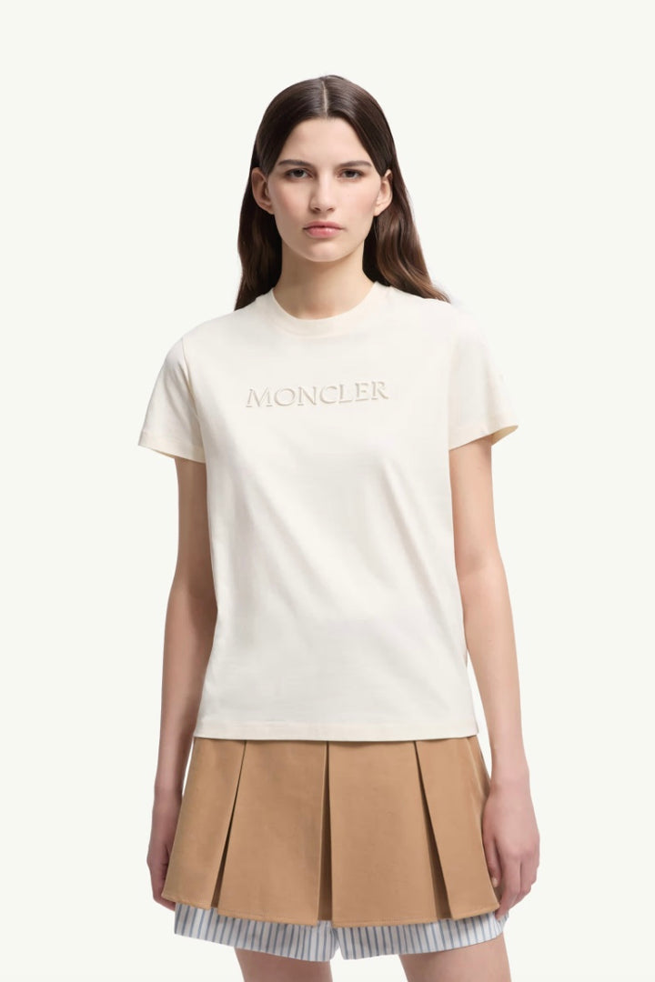 MONCLER Embroidered Tonal Logo Cotton T-Shirt White - Dale