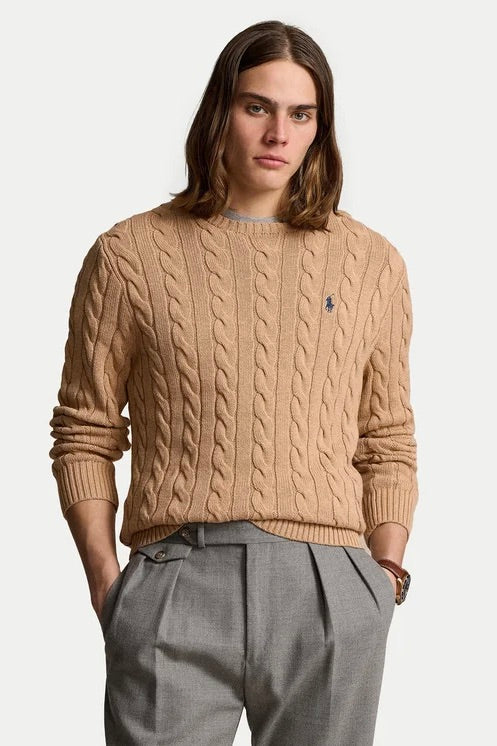 Cable-Knit Cotton Jumper Camel Melange