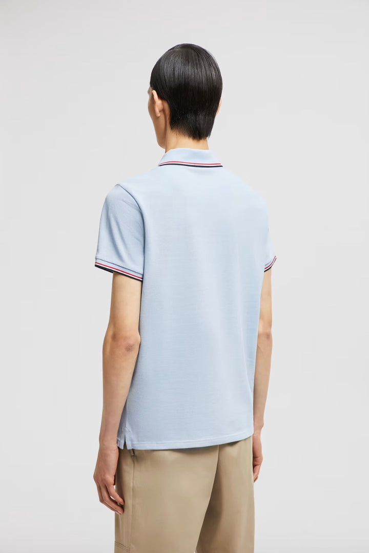 MONCLER Tricolor-Trimmed Piquet Polo Shirt Light Blue - Dale