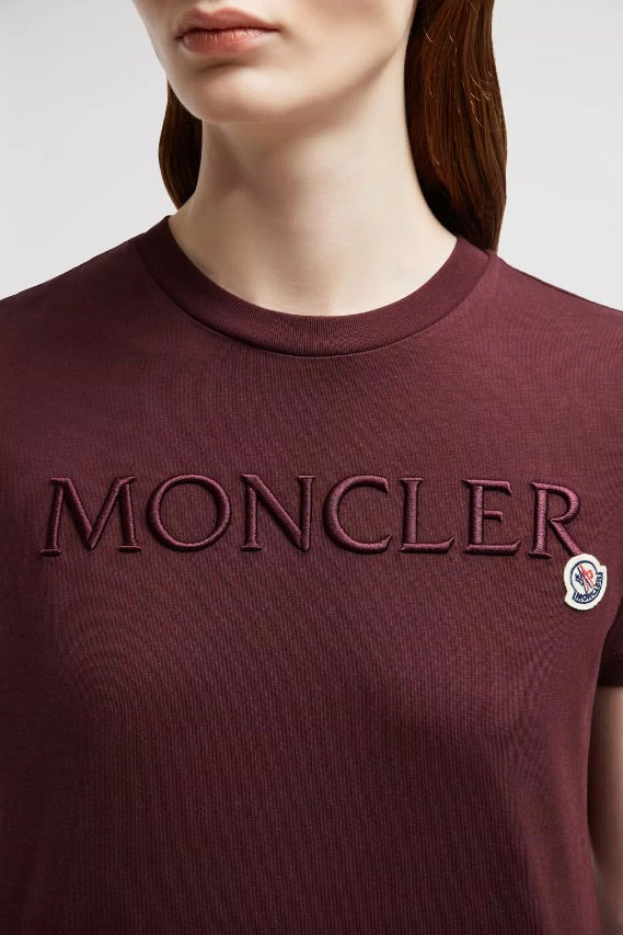 MONCLER Embroidered Logo T-Shirt Burgundy - Dale