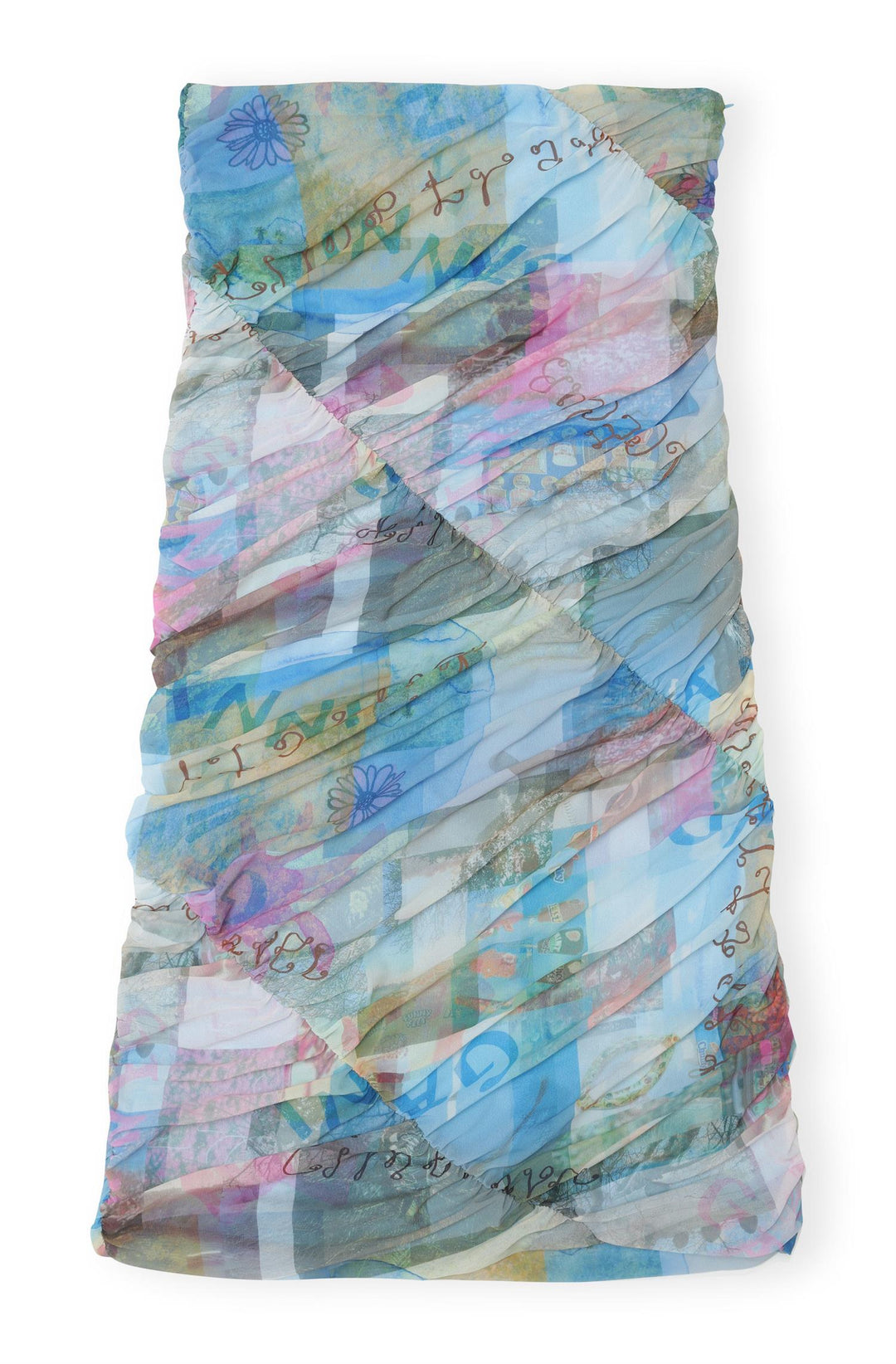GANNI Printed Mesh Ruched Midi Skirt - Dale