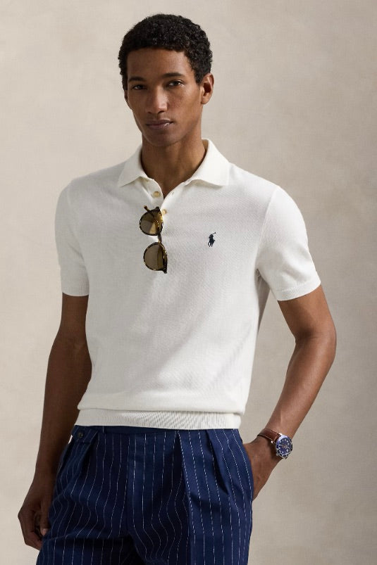 POLO RALPH LAUREN Cotton Polo-Collar Jumper Deckwash White - Dale