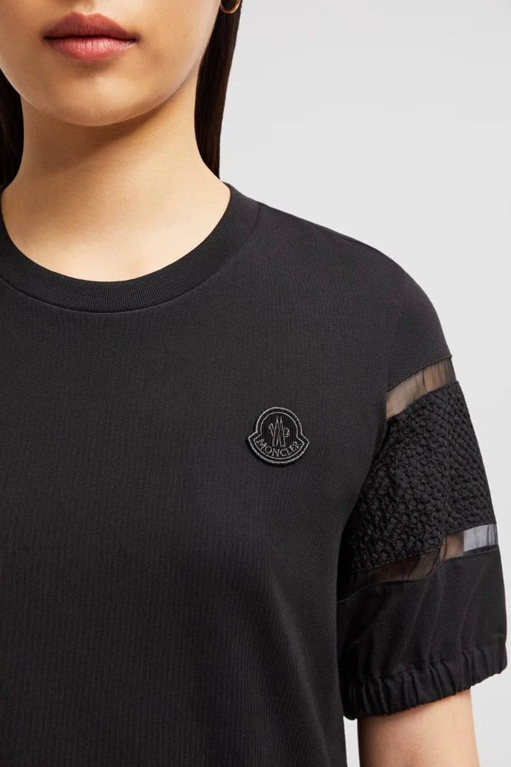 MONCLER Silk Trim Cotton T-Shirt Black - Dale