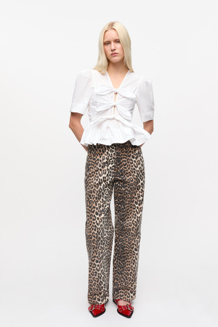 GANNI Washed Stretch Cotton Tie Strap Blouse Bright White - Dale