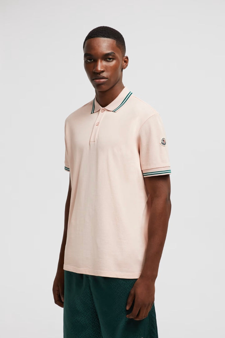 MONCLER Stripe Trim Piquet Polo Shirt Light Pink - Dale
