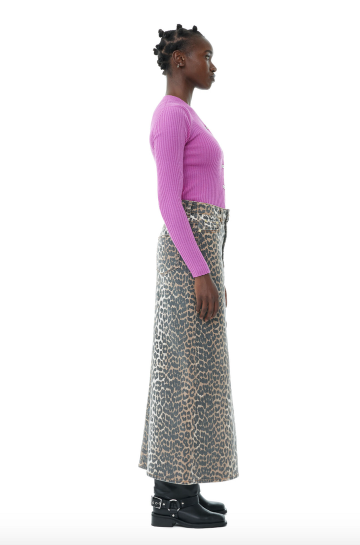 GANNI Print Denim Maxi Slit Skirt - Dale