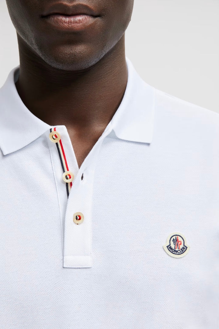 MONCLER Logo Patch Cotton Polo Shirt Bright White - Dale