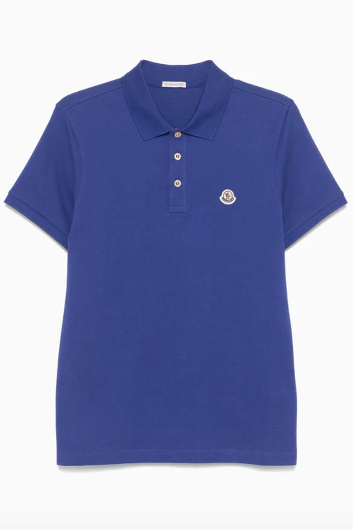 MONCLER Logo Patch Cotton Polo Shirt Blue - Dale