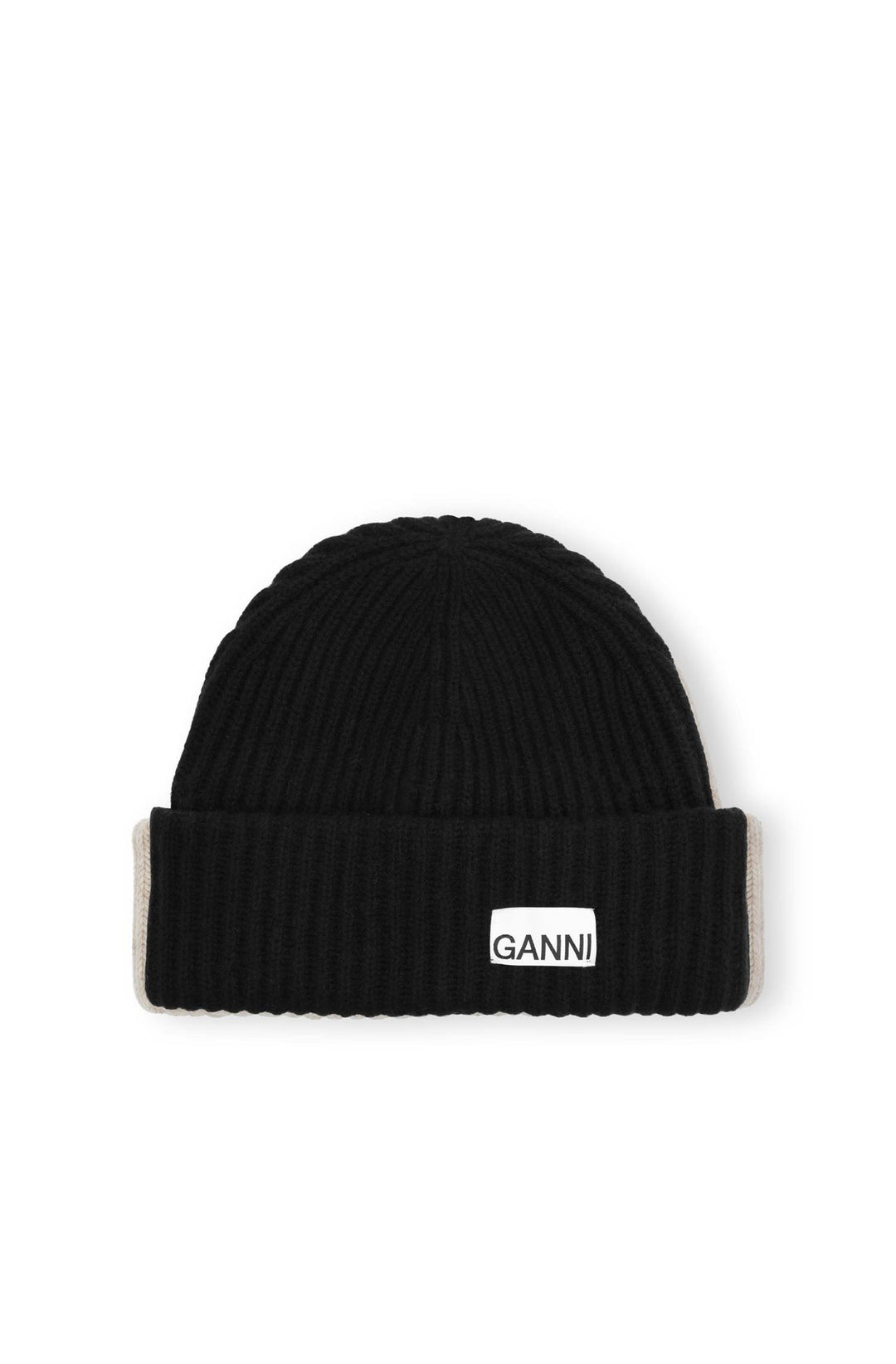 GANNI Oversized Wool Rib Beanie Black - Dale