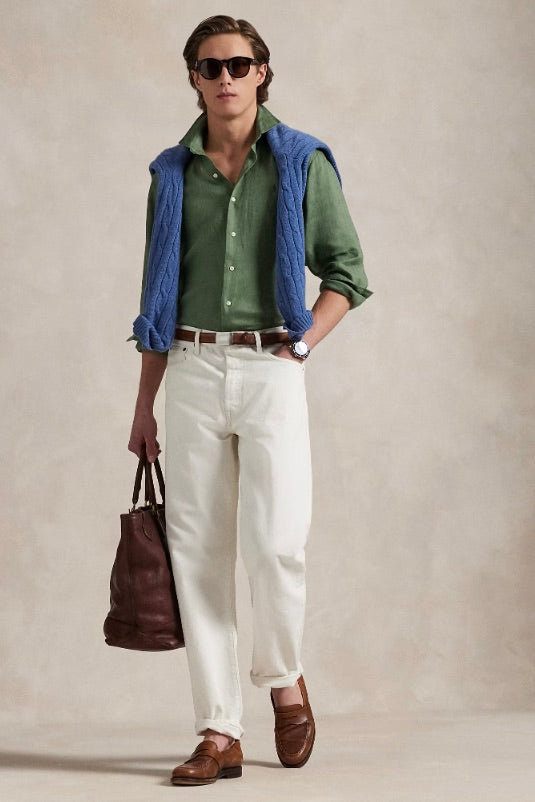 POLO RALPH LAUREN Slim Fit Linen Shirt Fatigue Green - Dale