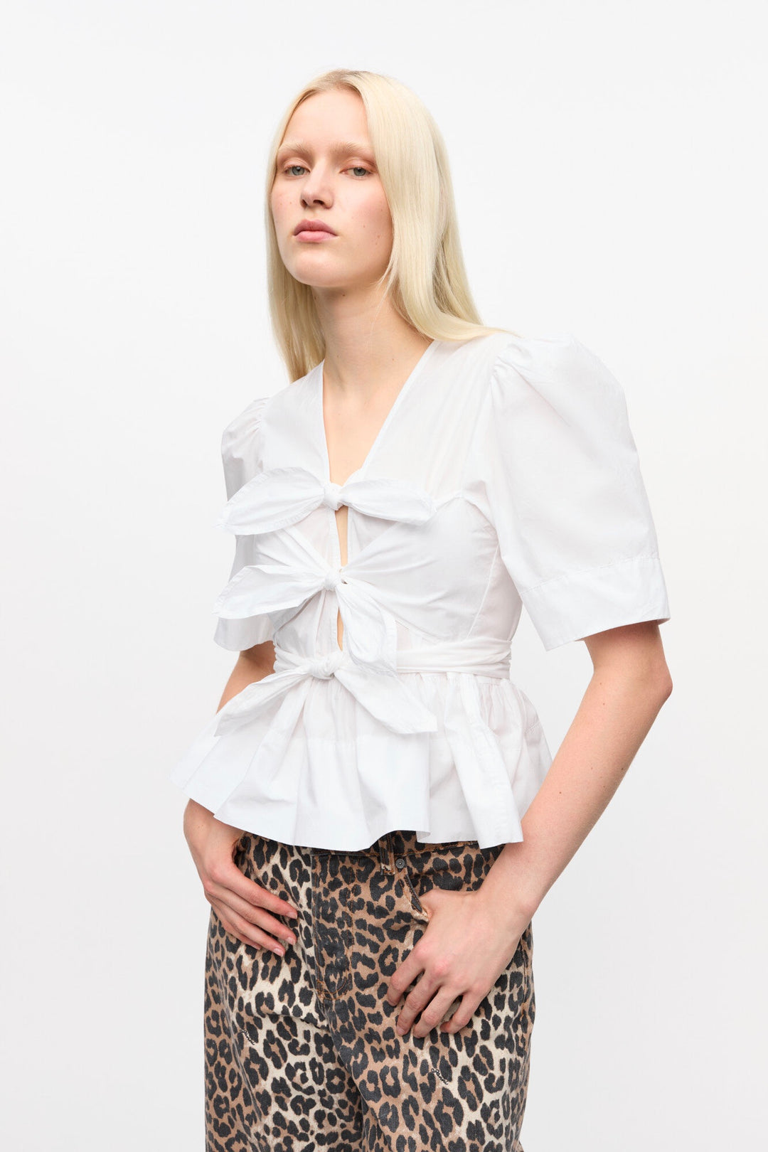 GANNI Washed Stretch Cotton Tie Strap Blouse Bright White - Dale