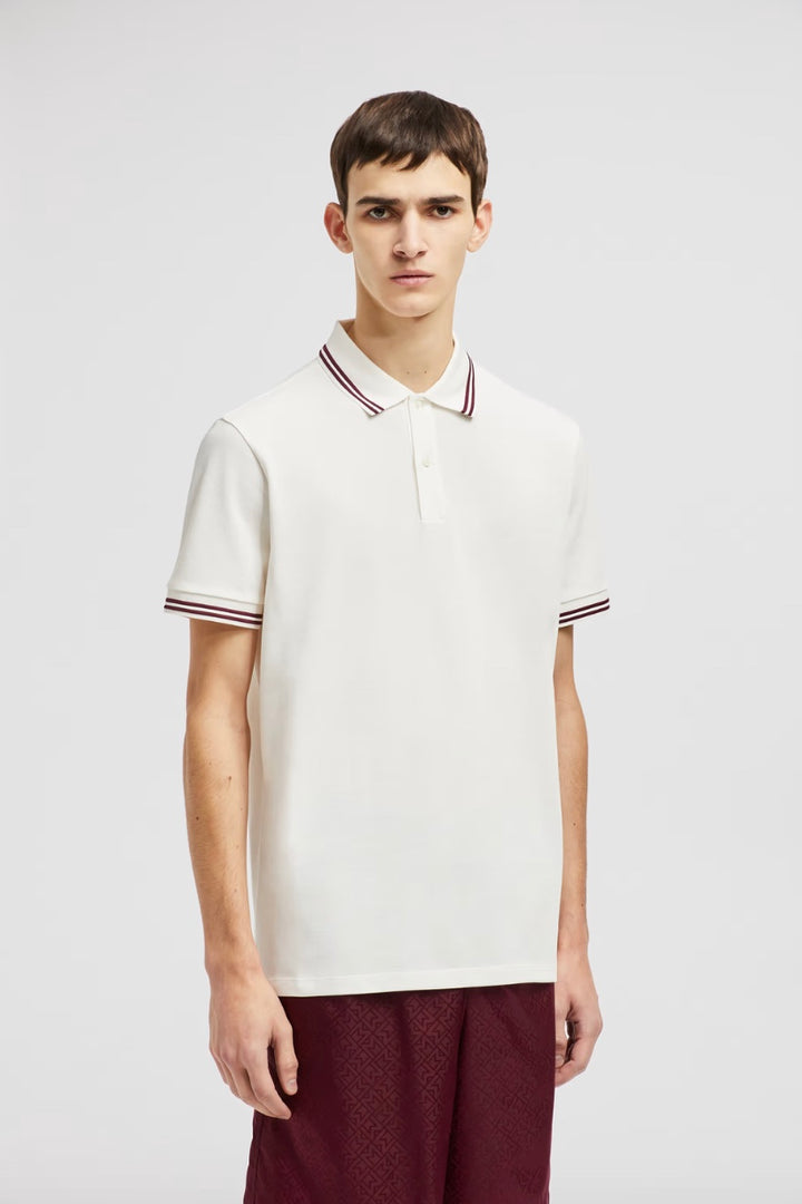 MONCLER Stripe Trim Piquet Polo Shirt White - Dale