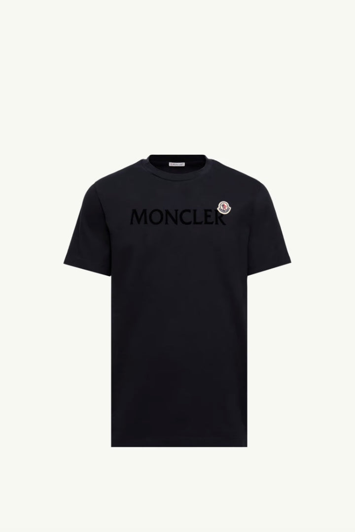 MONCLER Flocked Logo Cotton T-Shirt Night Blue - Dale