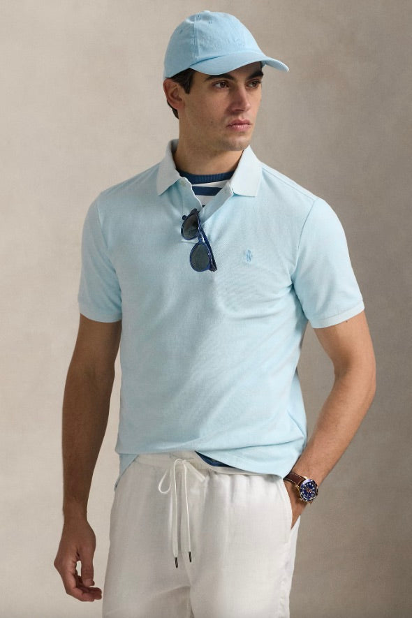POLO RALPH LAUREN Custom Slim Mineral-Dyed Mesh Polo Shirt Sky - Dale