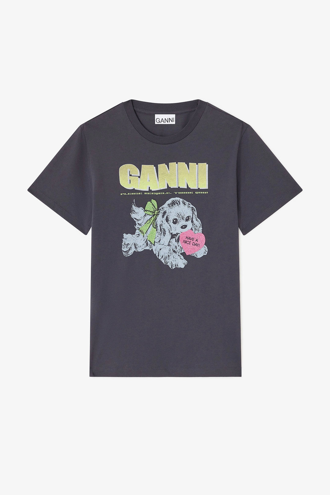 GANNI Basic Cotton Jersey Neon Puppy T-shirt Phantom - Dale