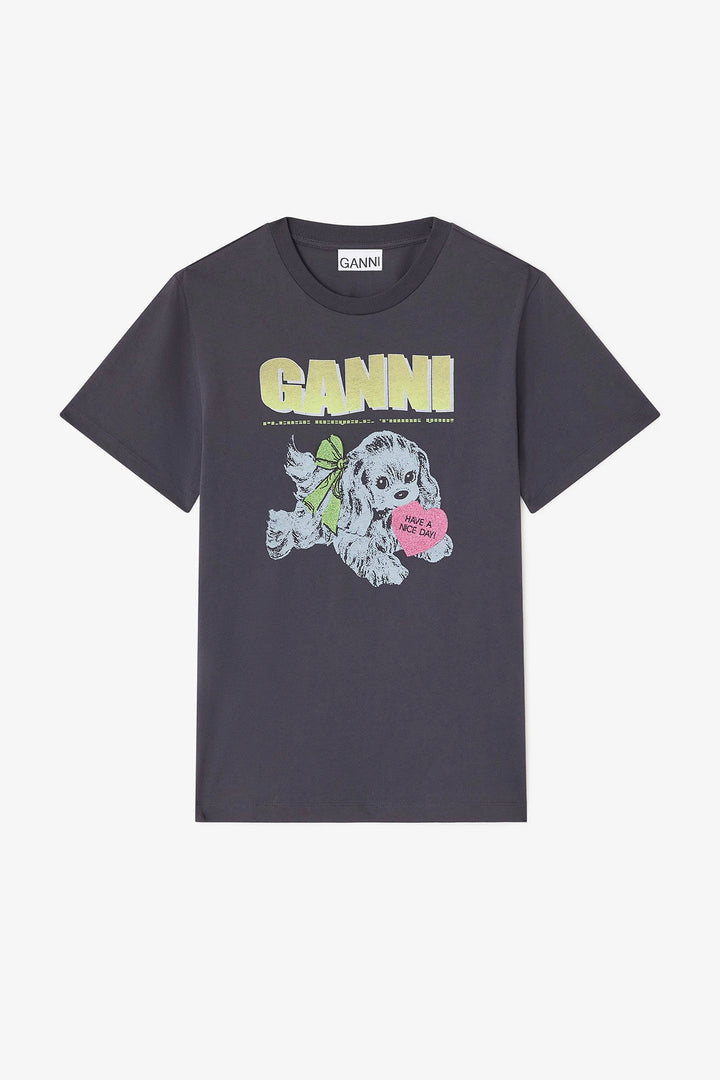 GANNI Basic Cotton Jersey Neon Puppy T-shirt Phantom - Dale