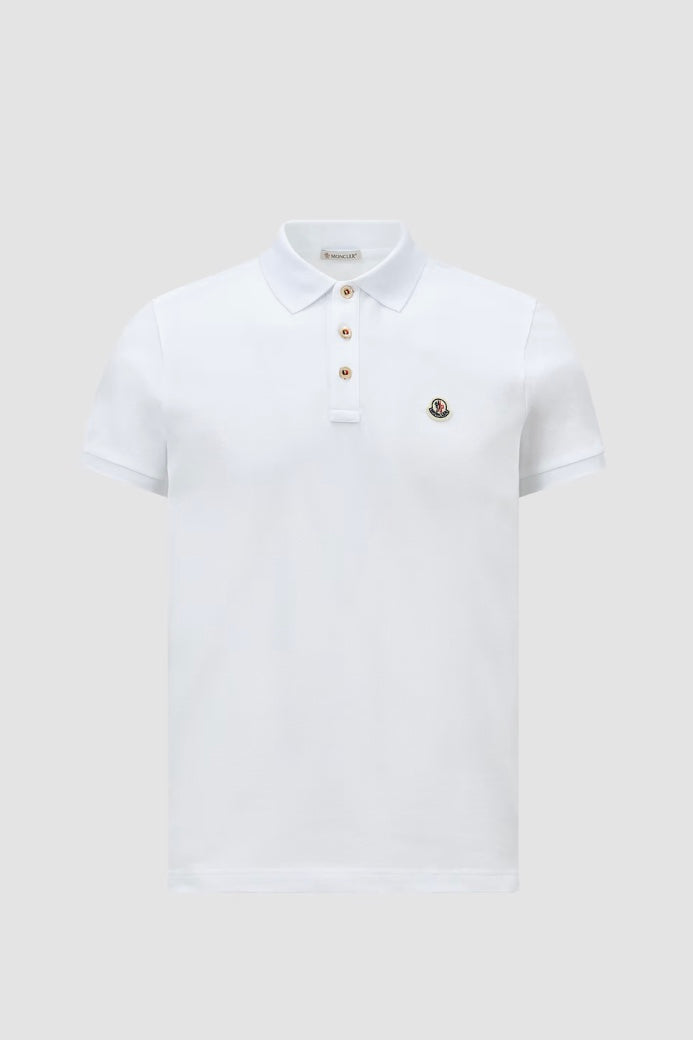 MONCLER Logo Patch Cotton Polo Shirt Bright White - Dale
