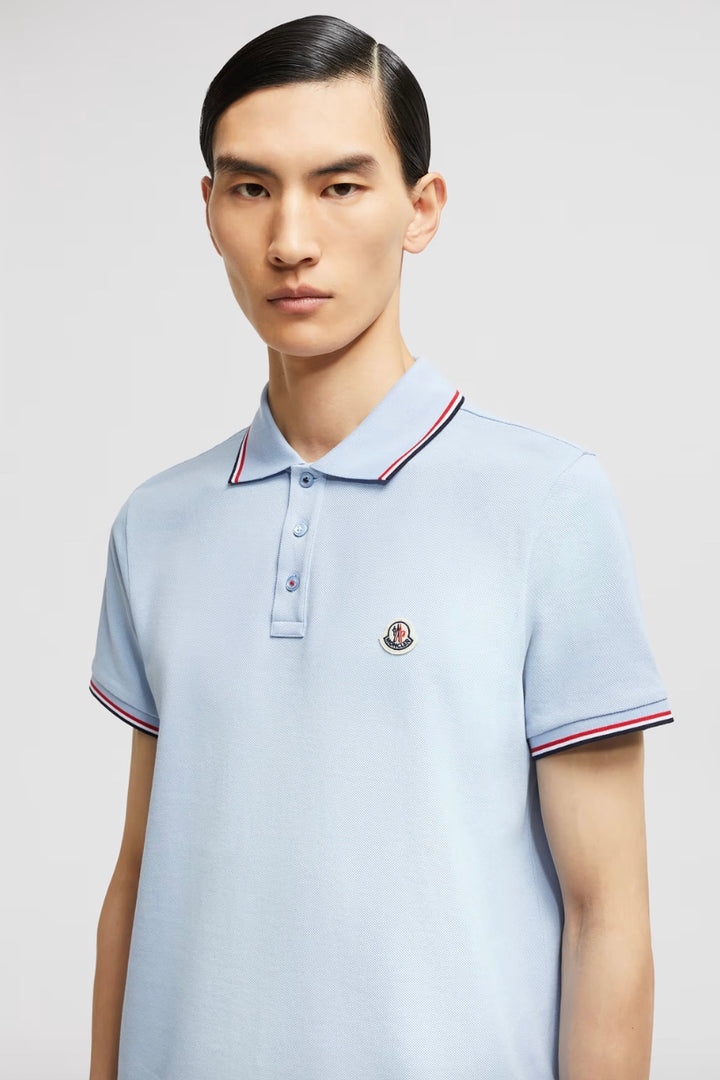 MONCLER Tricolor-Trimmed Piquet Polo Shirt Light Blue - Dale