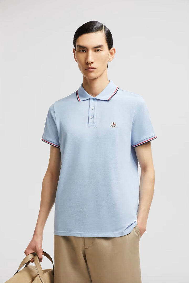 MONCLER Tricolor-Trimmed Piquet Polo Shirt Light Blue - Dale