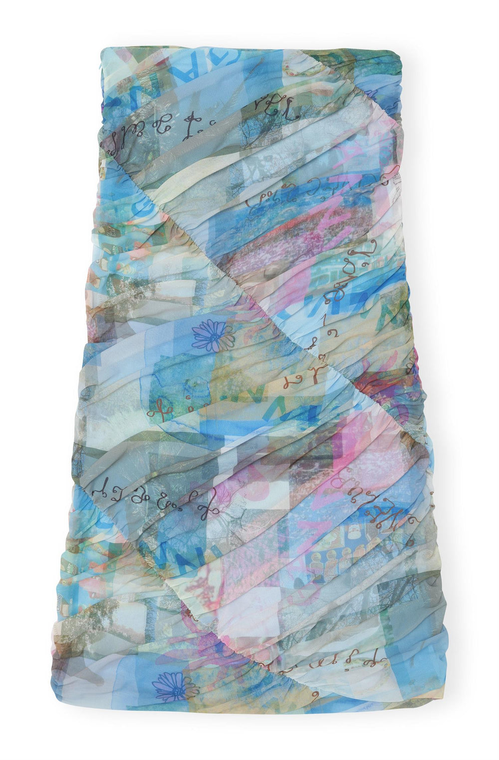 GANNI Printed Mesh Ruched Midi Skirt - Dale