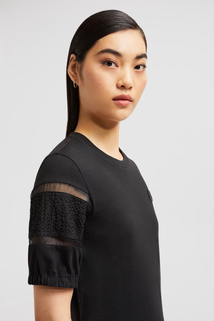 MONCLER Silk Trim Cotton T-Shirt Black - Dale