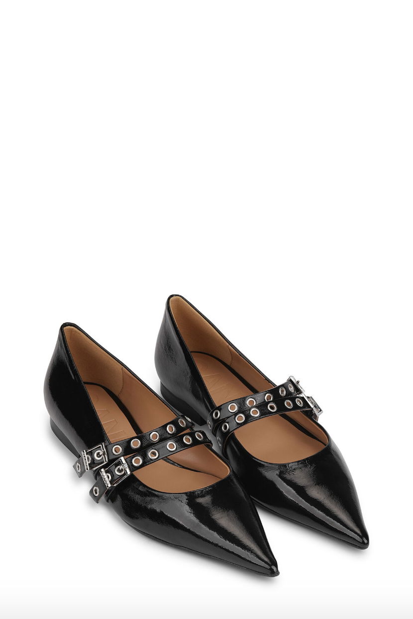 GANNI Eyelets Ballerina Naplack Black - Dale