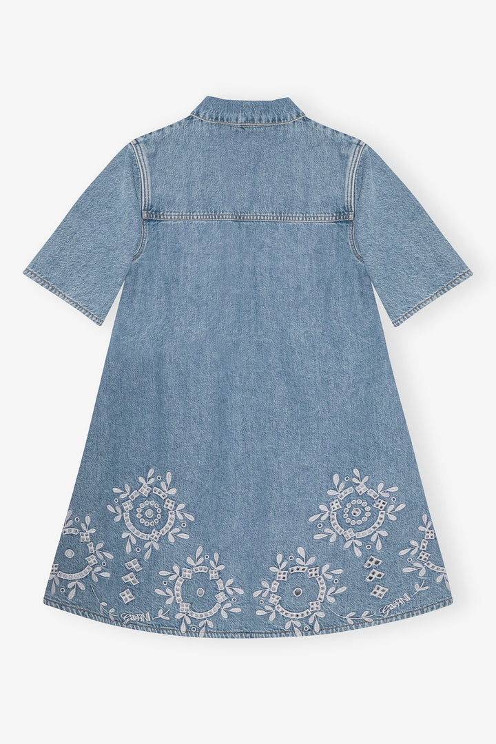 GANNI Broderie Anglaise Denim Mini Dress - Dale