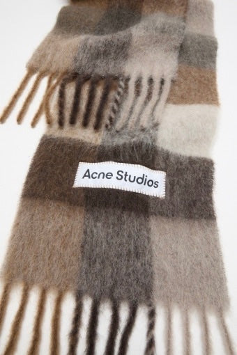 ACNE STUDIOS Mohair Checked Scarf Dark Brown/White/Brown - Dale