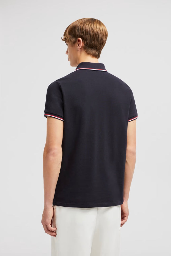 MONCLER Tricolor Trimmed Cotton Piquet Polo Shirt Dark Blue - Dale