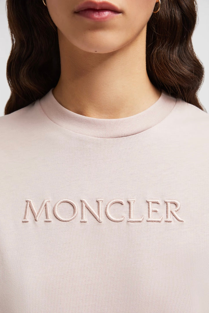 MONCLER Embroidered Tonal Logo Cotton T-Shirt Light Pink - Dale