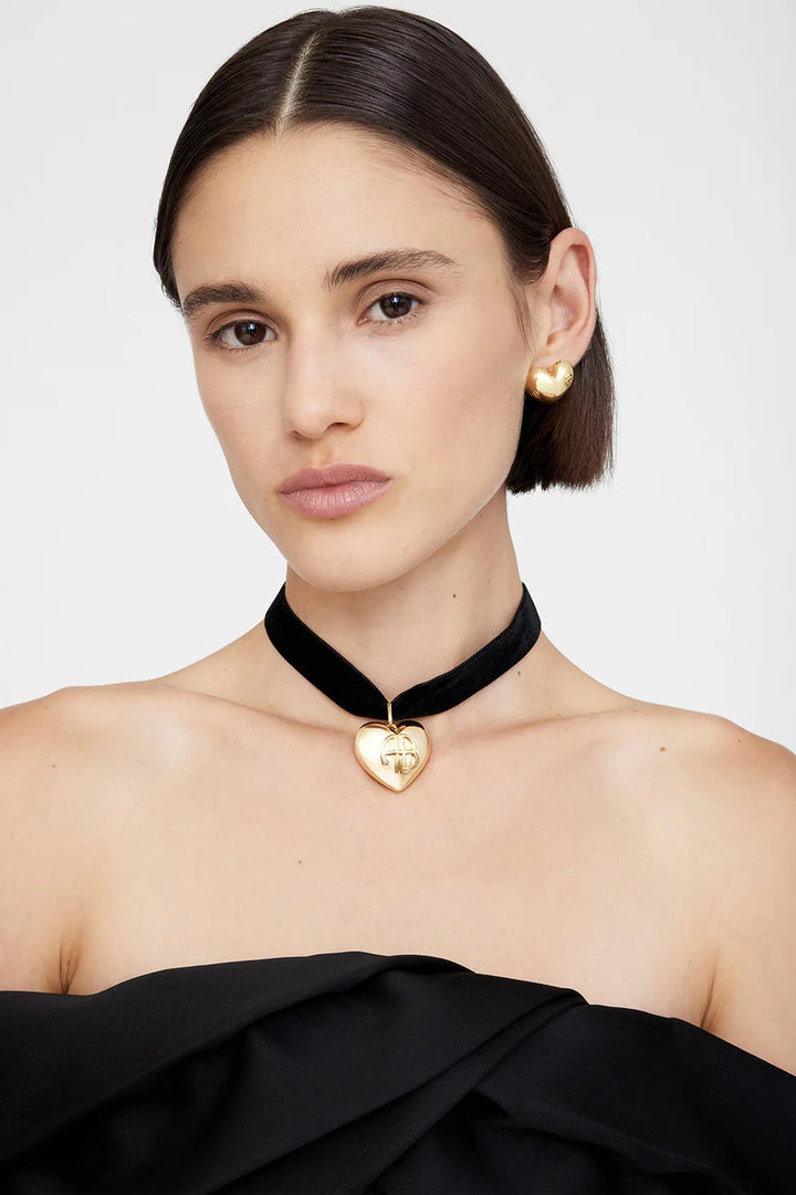 ANINE BING Chunky Heart Velvet Choker - Dale